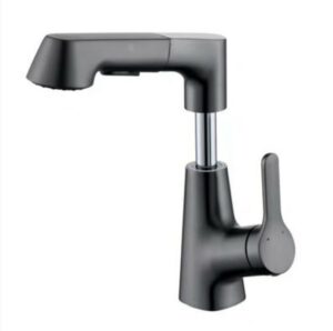 Bathroom Sink Faucet with Pull Out Sprayer, Single Handle Basin Mixer Tap for Hot and Cold Water, Lavatory Pull Down Vessel Sink Faucet with Rotating Spout ( Black)