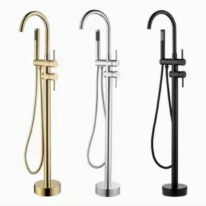 Floor Mounted Freestanding Bath Shower Mixer with Shower Kit Chrome