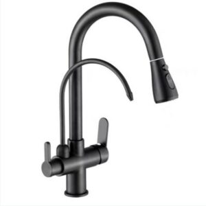 Twin Hose Pure Water Kitchen Faucets Water Filter Kitchen Faucet Pull Out Faucet in Matte Black Swirling Faucet