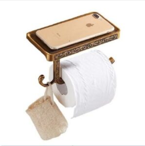 Toilet Paper Roll Holder Zinc Alloy Wall Mounted Bathroom Tissue Storage Phones Shelf and Hooks Stand